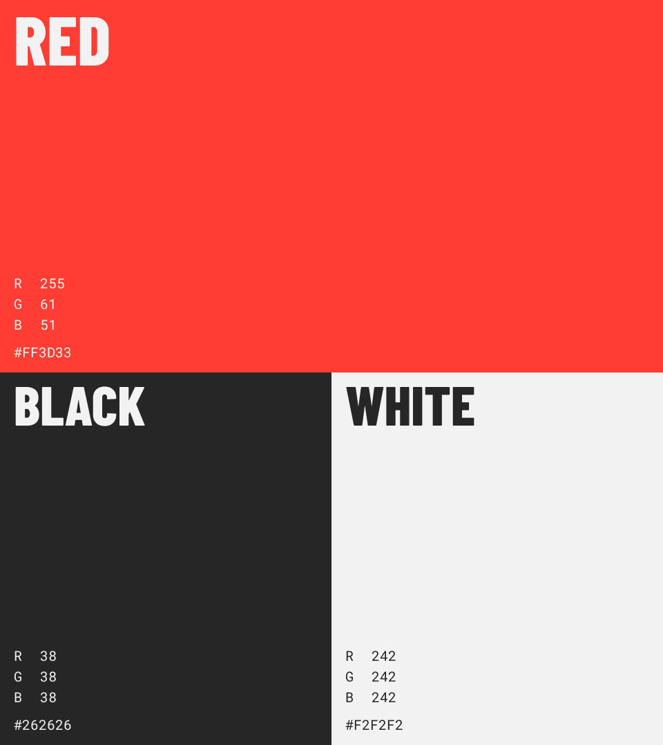 Paleta de cores vermelho, preto e branco