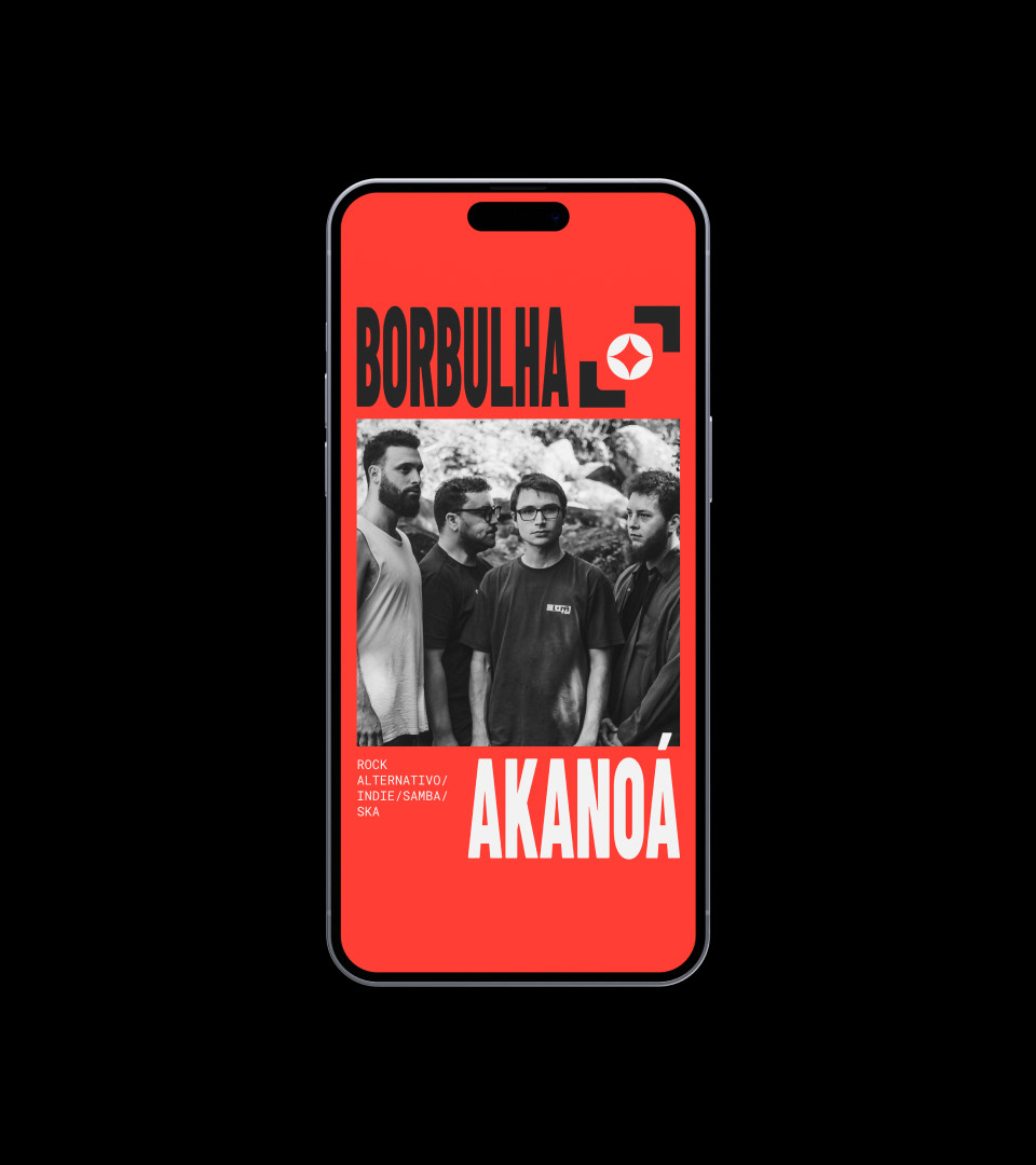 Celular com post da Borbulha apresentando a banda Akanoá