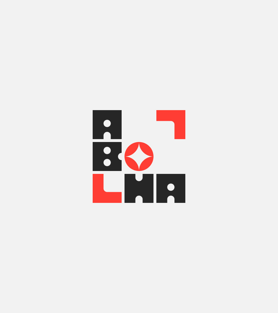 Logotipo A Bolha em preto e vermelho sobre fundo claro