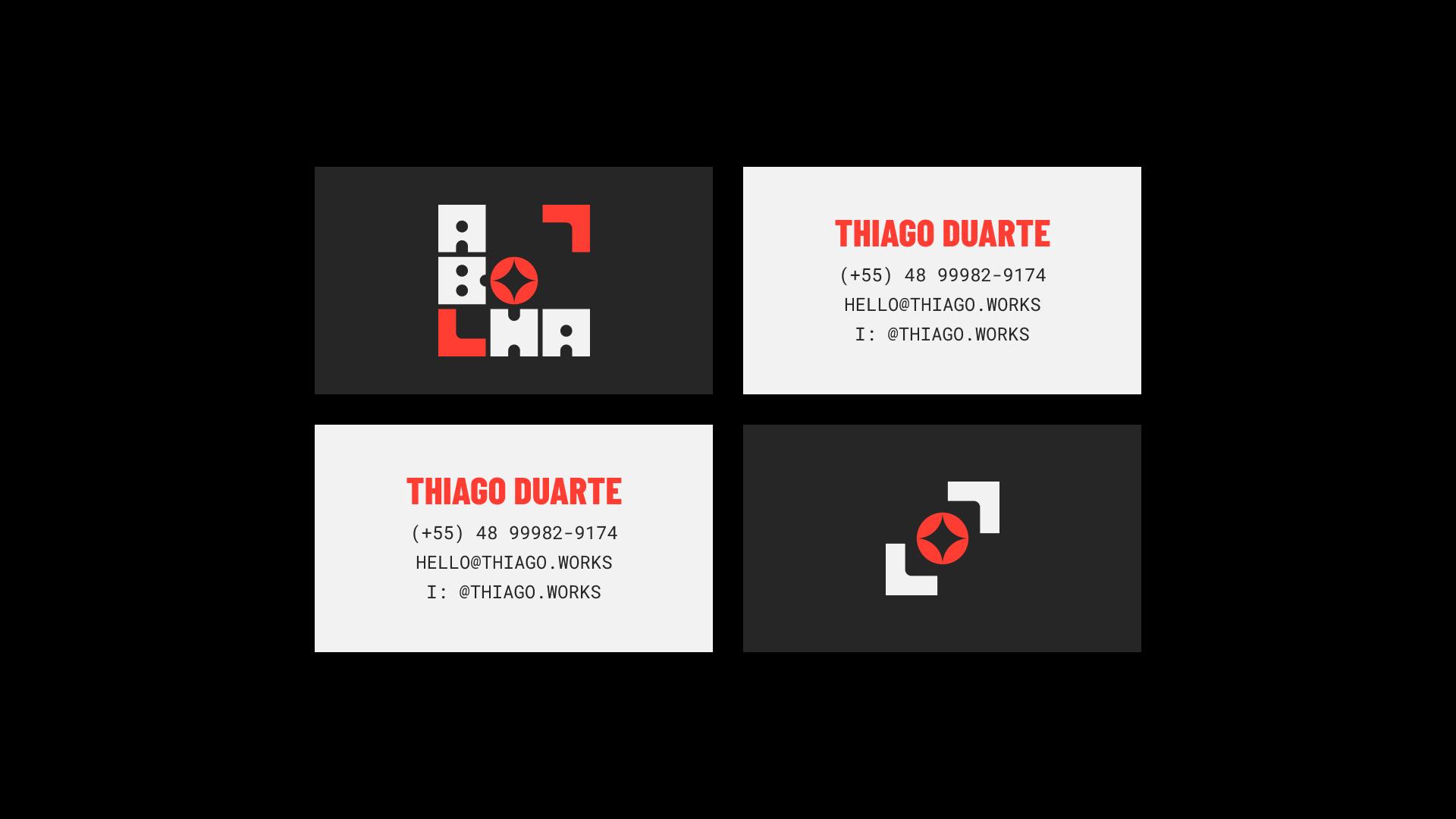 Cartões de visita, frente e verso