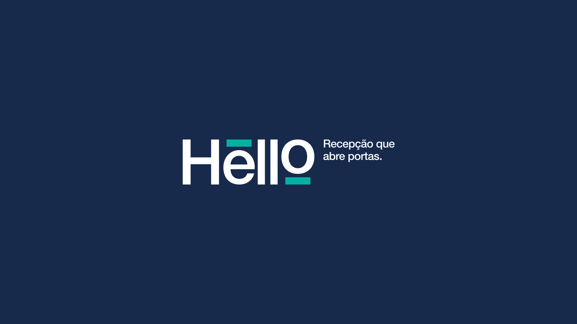 Logotipo Hello em branco sobre azul-escuro